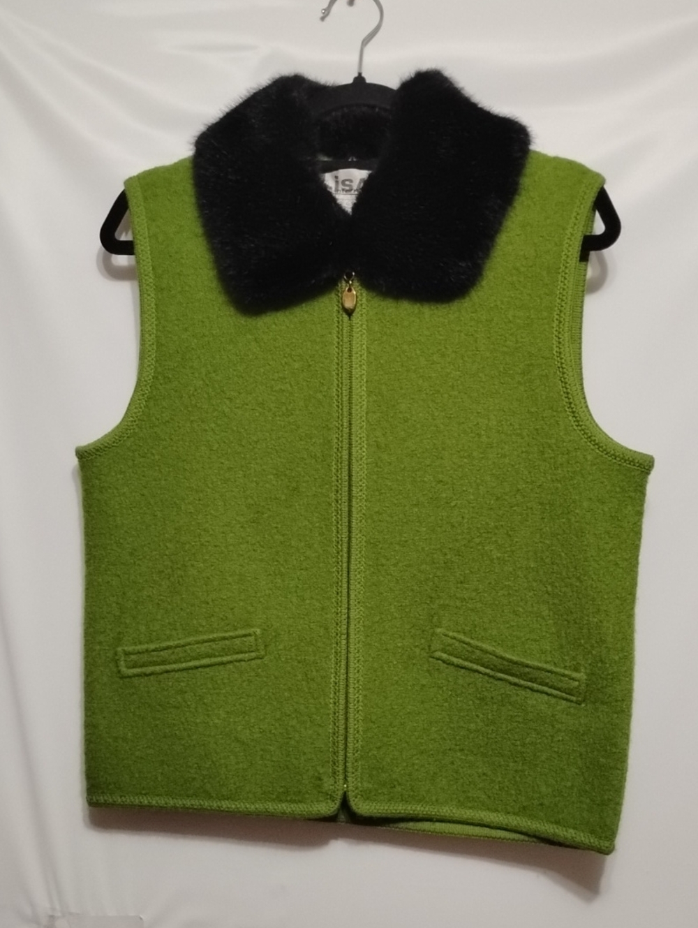 LISA International Cottagecore Boiled Wool Whimigoth Vest RemovabFaux Fur Collar